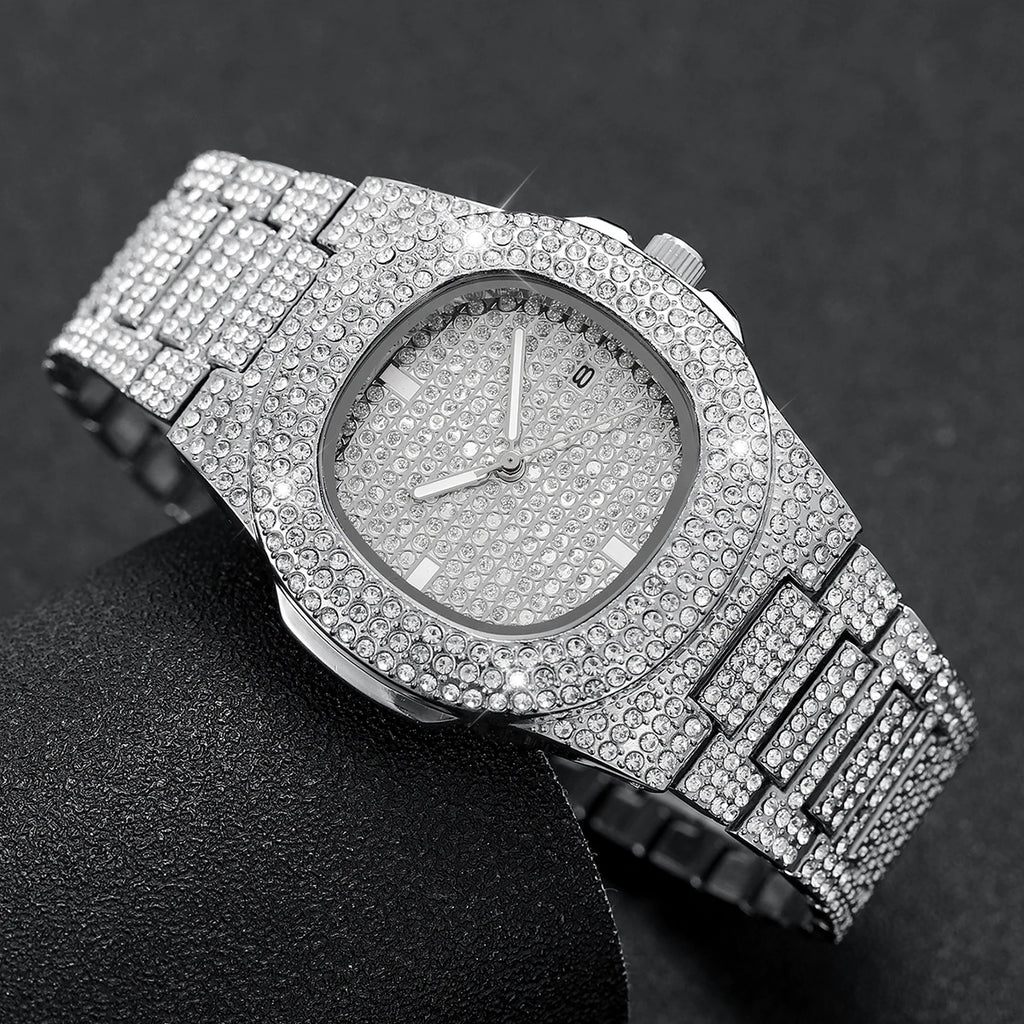 Luxury Full Diamond Men's Stainless Steel Watch