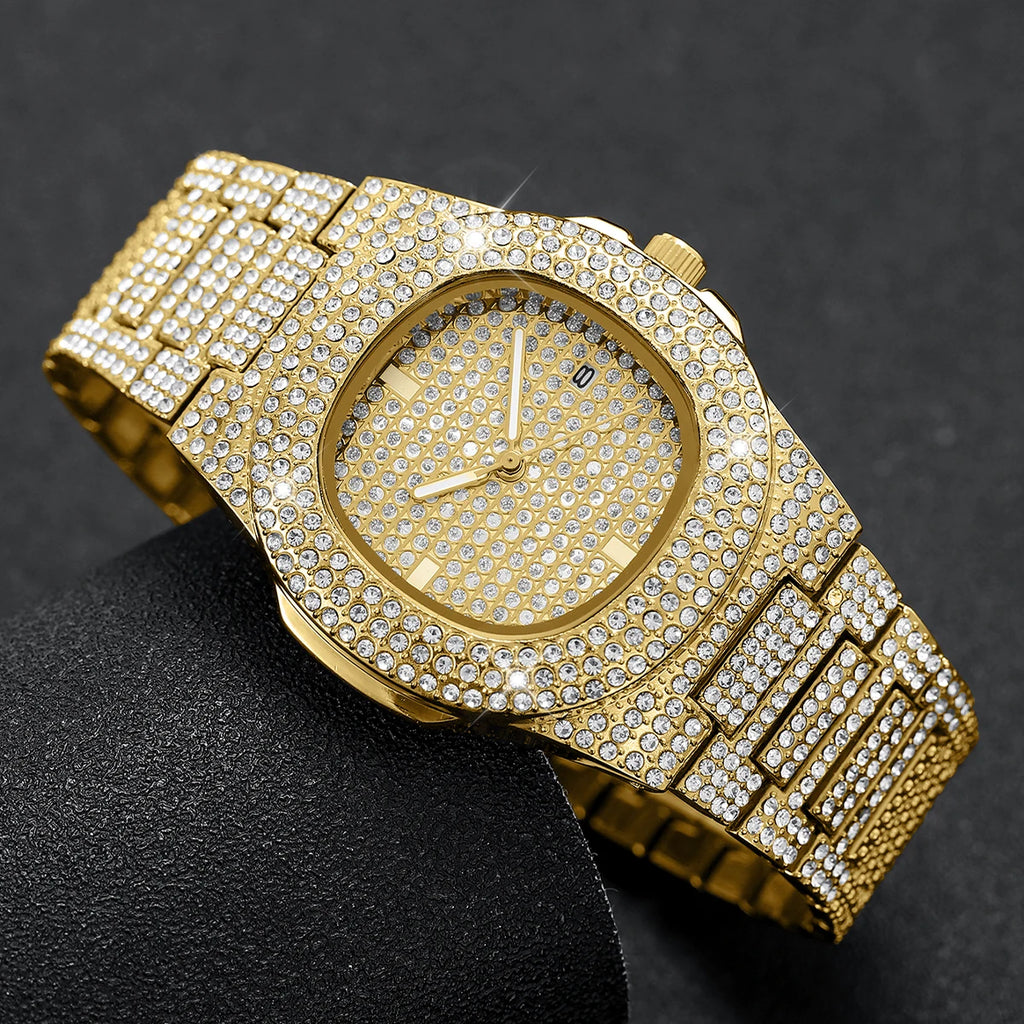 Luxury Full Diamond Men's Stainless Steel Watch