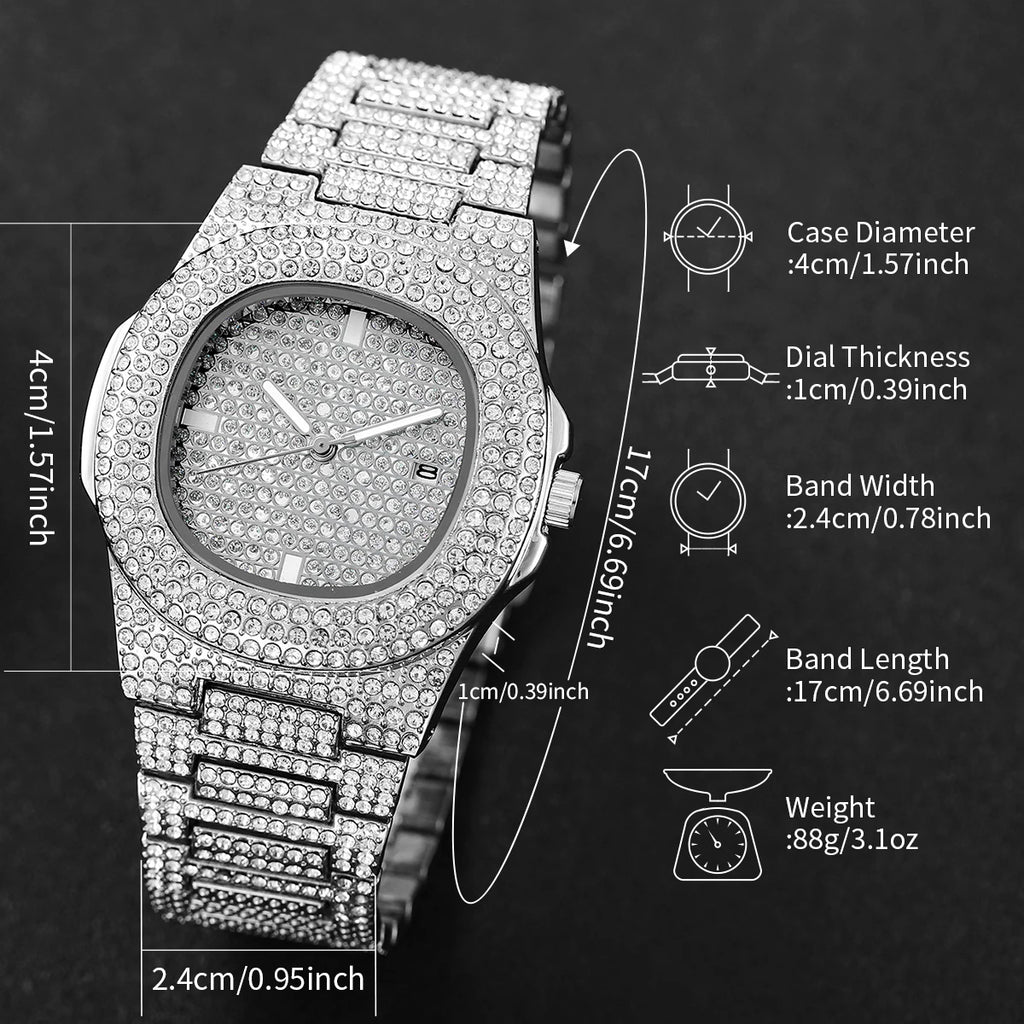 Luxury Full Diamond Men's Stainless Steel Watch
