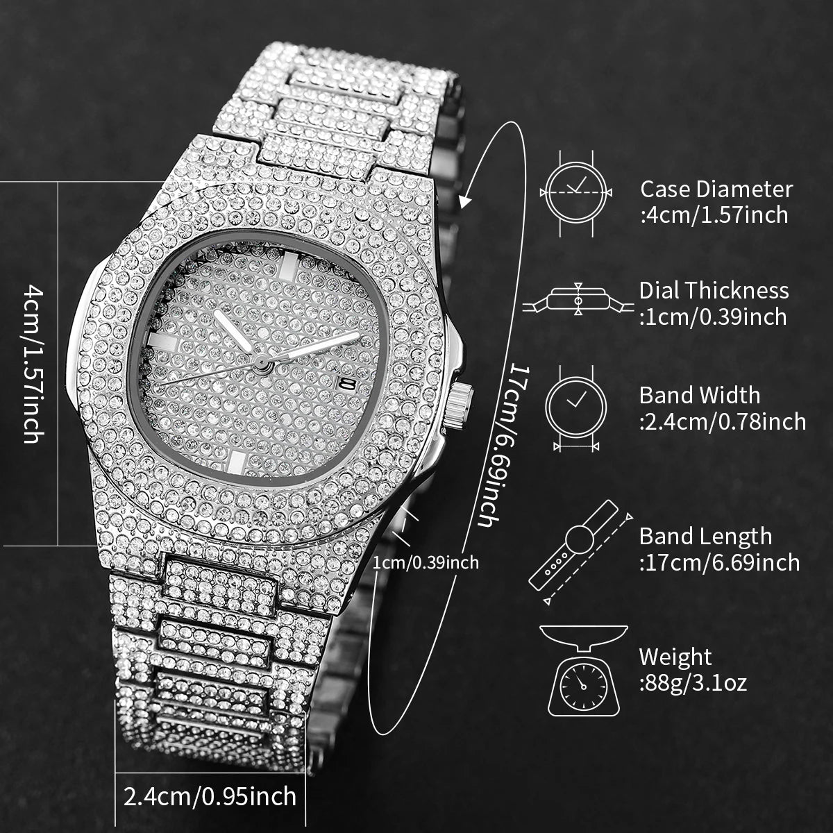 Luxury Full Diamond Men's Stainless Steel Watch